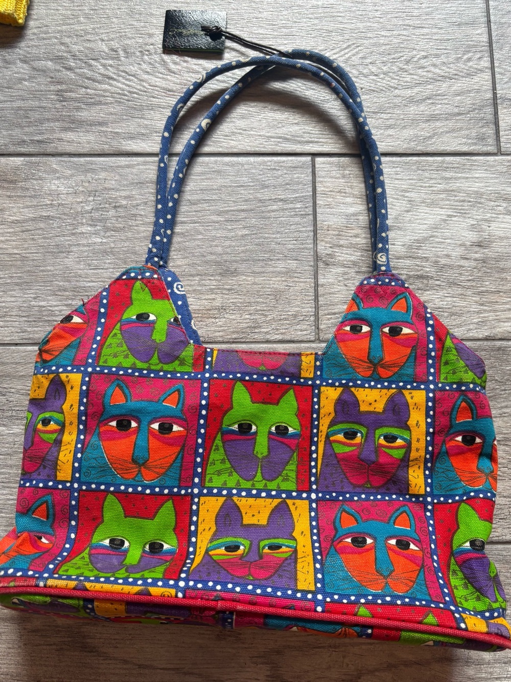Authentic Vintage Laurel Burch colorful cat canvas shoulder bag - Picture 6 of 9